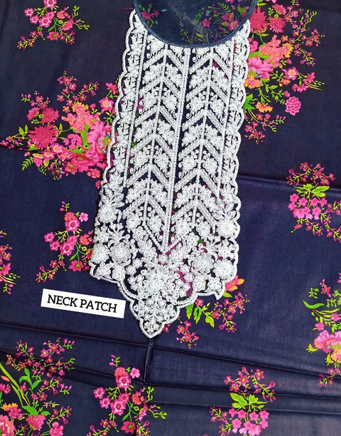 All-Over Print Navy Blue Embroidered Lawn Dress — An Eid & Party Wear Outfit