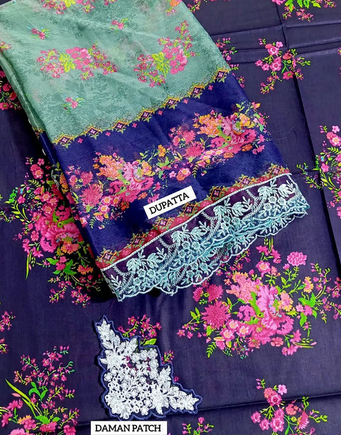 All-Over Print Navy Blue Embroidered Lawn Dress — An Eid & Party Wear Outfit