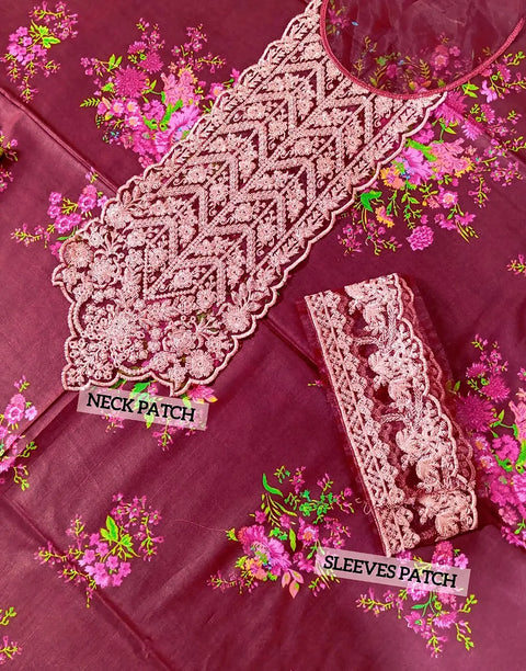 All-Over Print Maroon Embroidered Lawn Dress — An Eid & Party Wear Outfit