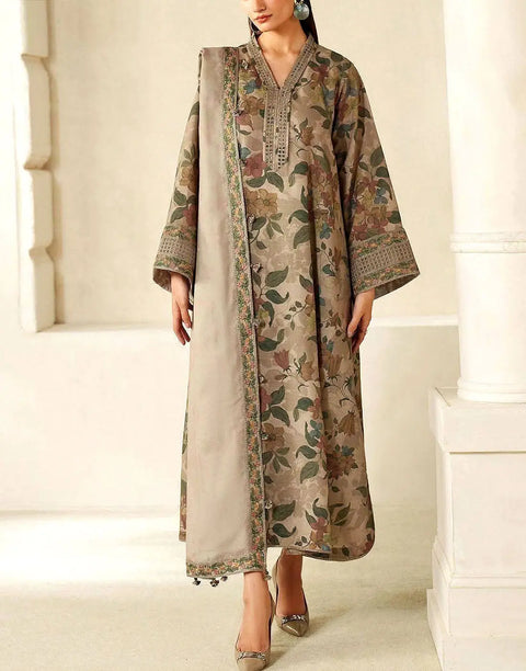 All-Over Print Embroidered Light Taupe Lawn Dress for EID & Formal Party Wear