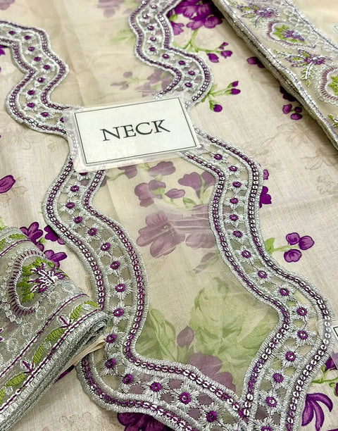 All-Over Print Embroidered EID Lawn Dress with Emb. Chiffon Dupatta