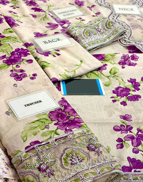 All-Over Print Embroidered EID Lawn Dress with Emb. Chiffon Dupatta