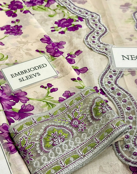 All-Over Print Embroidered EID Lawn Dress with Emb. Chiffon Dupatta