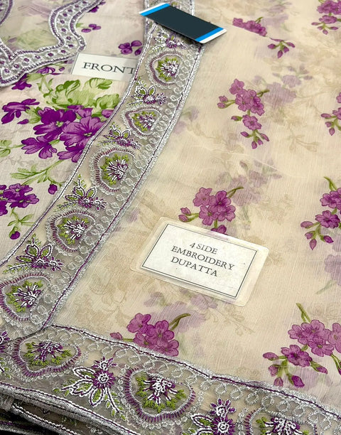 All-Over Print Embroidered EID Lawn Dress with Emb. Chiffon Dupatta