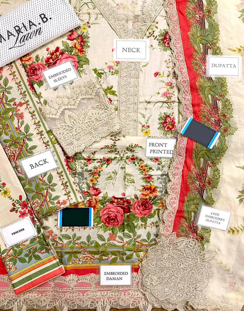 All-Over Print Embroidered EID Lawn Dress with Emb. Chiffon Dupatta