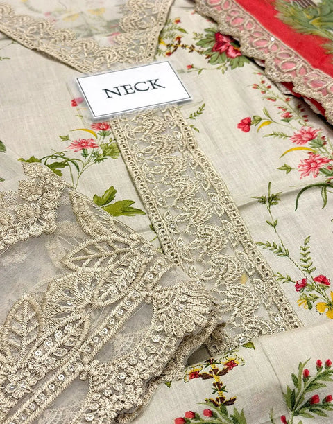 All-Over Print Embroidered EID Lawn Dress with Emb. Chiffon Dupatta
