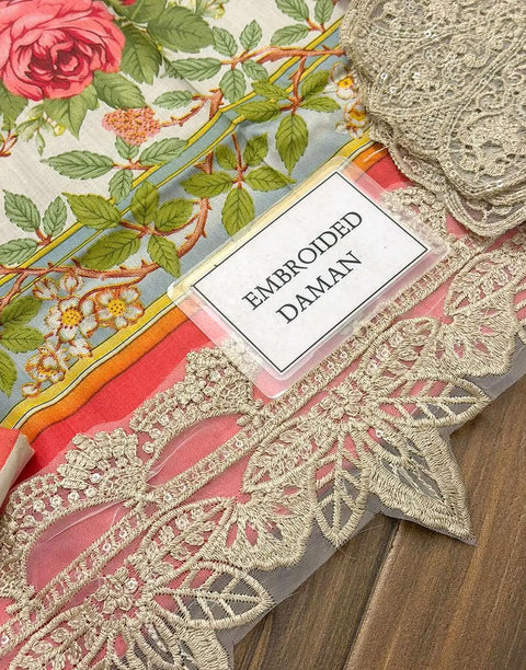 All-Over Print Embroidered EID Lawn Dress with Emb. Chiffon Dupatta