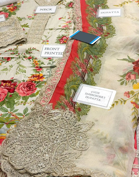 All-Over Print Embroidered EID Lawn Dress with Emb. Chiffon Dupatta