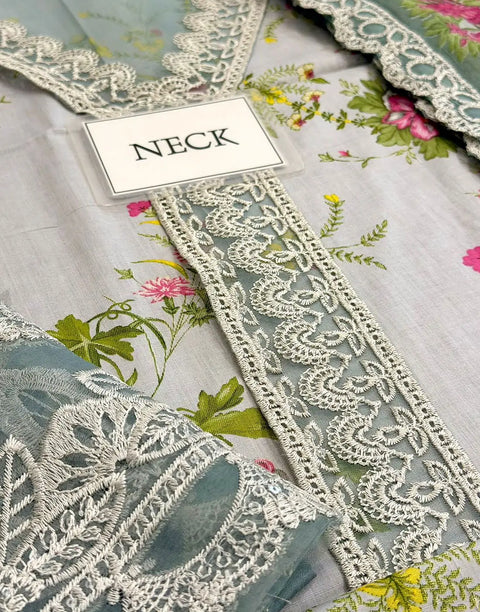 All-Over Print Embroidered EID Lawn Suit with Emb. Chiffon Dupatta