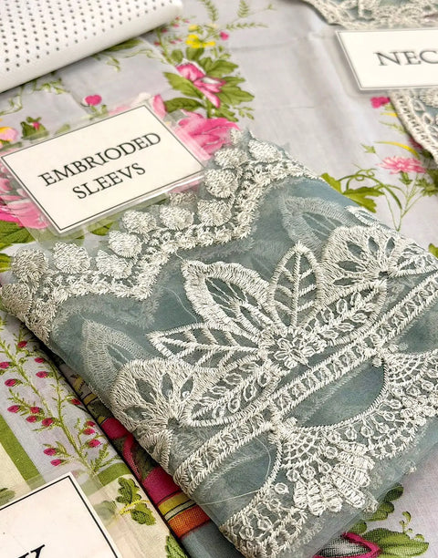 All-Over Print Embroidered EID Lawn Suit with Emb. Chiffon Dupatta