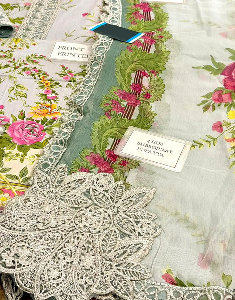 All-Over Print Embroidered EID Lawn Suit with Emb. Chiffon Dupatta