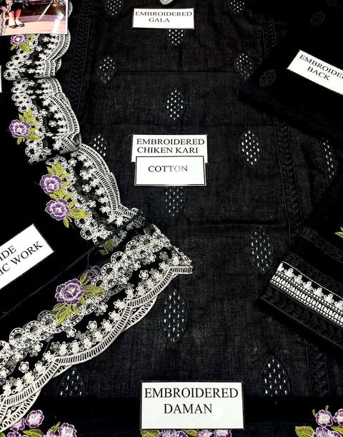 Heavy Schiffli Embroidered Black Lawn Dress for EID with Emb. Chiffon Dupatta