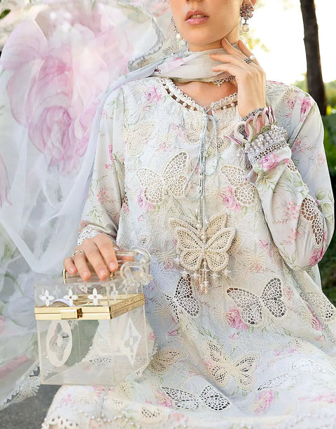 Luxury Butterfly Design Schiffli Embroidered EID Lawn Dress with Emb. Chiffon Dupatta