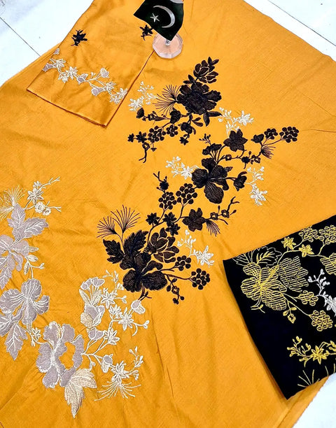 Adorable Mustard Yellow 2-Piece Embroidered EID Lawn Dress for Girls