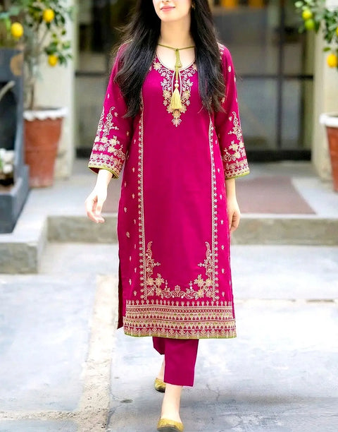 Vibrant Color 2-Piece Embroidered Lawn Dress for Girls