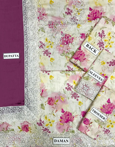 All-Over Floral Print Embroidered Lawn Dress 2026 with Emb. Chiffon Dupatta