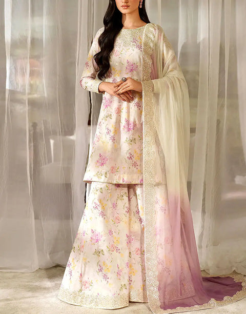 All-Over Floral Print Embroidered Lawn Dress 2026 with Emb. Chiffon Dupatta