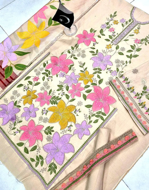 Heavy Floral Embroidered Lawn Suit with Digital Print Banadora Dupatta