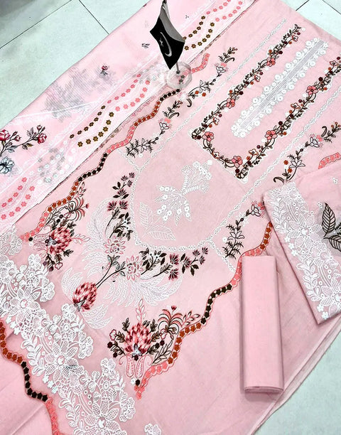 Heavy Embroidered Lawn Dress Design with Digital Print Banadora Dupatta