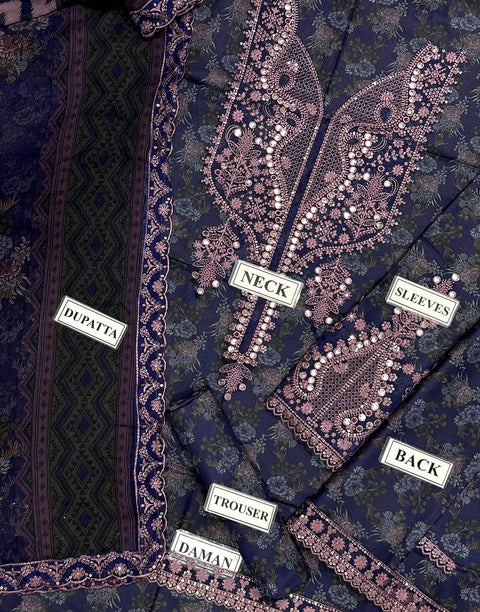 All-Over Print Embroidered EID Lawn Dress with Chiffon Dupatta
