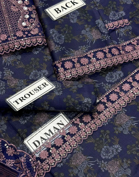 All-Over Print Embroidered EID Lawn Dress with Chiffon Dupatta