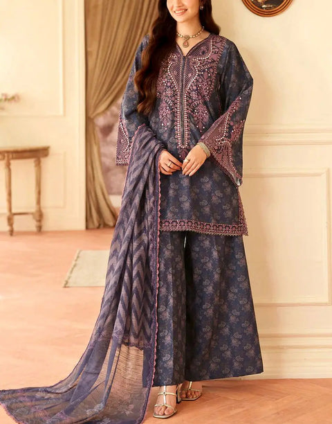 All-Over Print Embroidered EID Lawn Dress with Chiffon Dupatta
