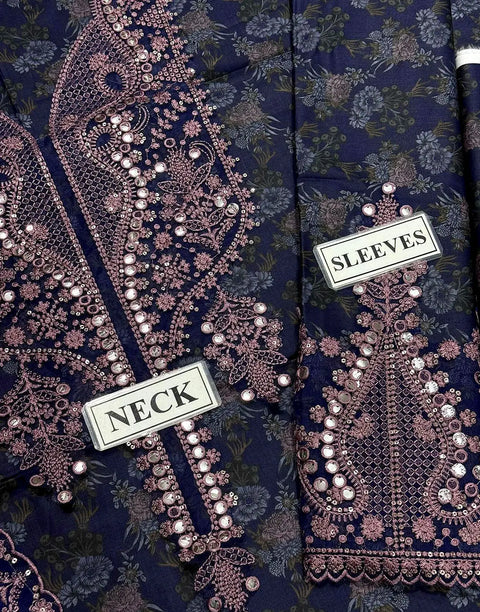 All-Over Print Embroidered EID Lawn Dress with Chiffon Dupatta