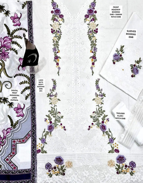 Heavy Schiffli Embroidered Lawn Dress with Digital Print Banadora Dupatta