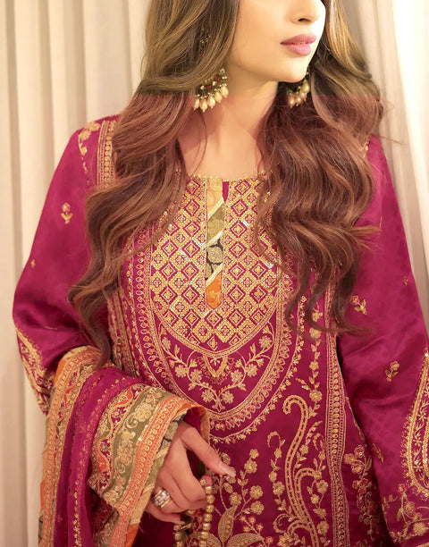 Heavy Embroidered Silk Wedding Wear Dress with Embroidered NET Dupatta