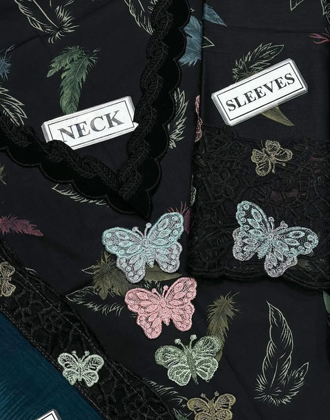All-Over Print Embroidered Butterfly Design Lawn Dress with Emb. Chiffon Dupatta