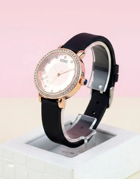 Decent Slim Leather Strap Fashion Watch for Girls