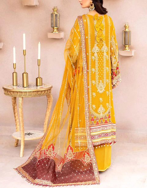 Heavy Embroidered Yellow Chiffon Wedding Dress - Ideal for Mayun & Mehndi Events