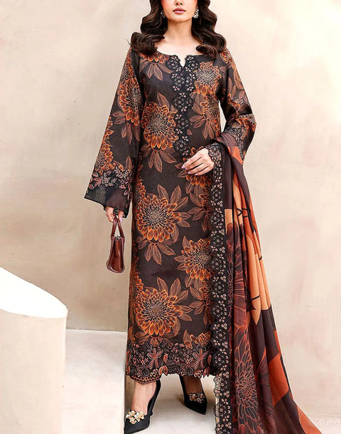 All-Over Print Embroidered Lawn Suit for Girls with Emb. Chiffon Dupatta
