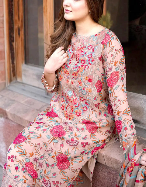 All-Over Print Embroidered Lawn Dress 2026 with Emb. Chiffon Dupatta