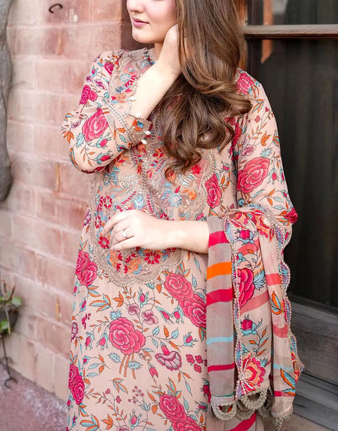 All-Over Print Embroidered Lawn Dress 2026 with Emb. Chiffon Dupatta