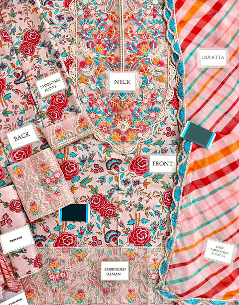All-Over Print Embroidered Lawn Dress 2026 with Emb. Chiffon Dupatta