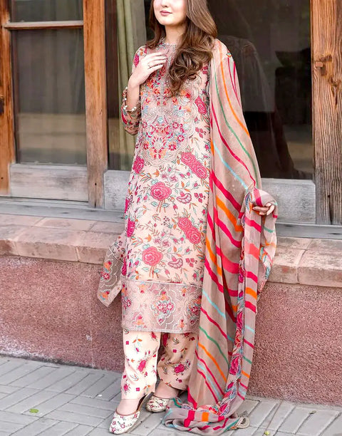 All-Over Print Embroidered Lawn Dress 2026 with Emb. Chiffon Dupatta