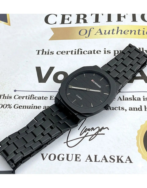 Maimashi Ultra Slim Black Men’s Luxury Watch with Stainless Steel Chain