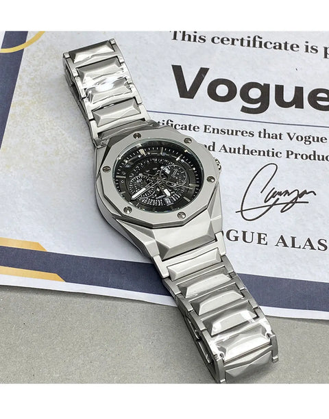 Luxury Diamond Cut Skeleton Men's Watch with Stainless Steel Chain