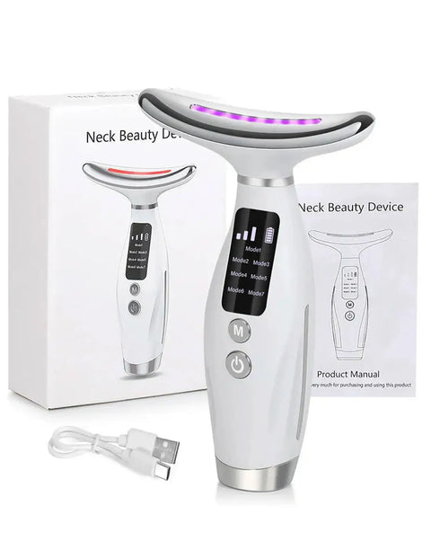 Rechargeable LED Neck Beauty Device - Vibrating Massager for Face & Neck