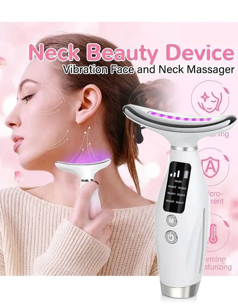 Rechargeable LED Neck Beauty Device - Vibrating Massager for Face & Neck