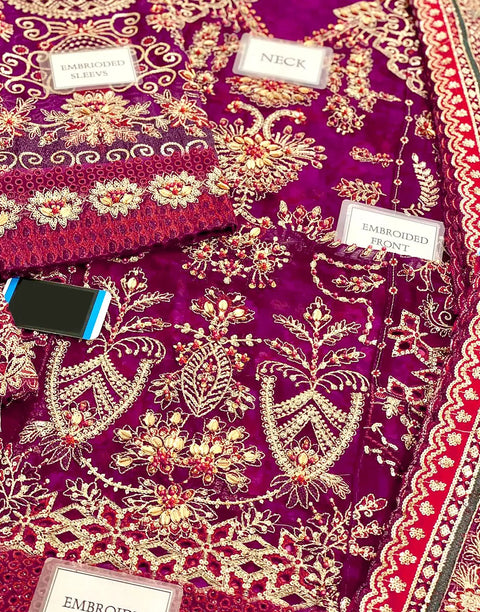 Glamorous Embroidered Magenta Chiffon Bridal Lehenga with Rich Embellishments