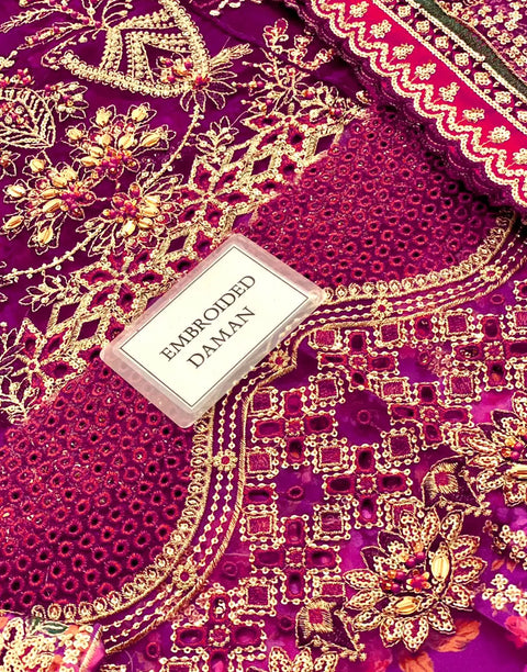 Glamorous Embroidered Magenta Chiffon Bridal Lehenga with Rich Embellishments