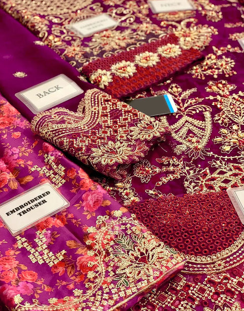 Glamorous Embroidered Magenta Chiffon Bridal Lehenga with Rich Embellishments