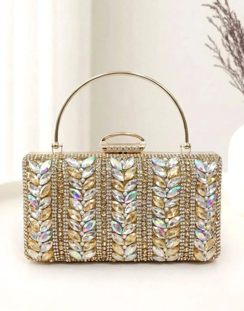 Luxurious Iridescent Crystal Bridal Wear Clutch Bag - Ideal for Wedding Events