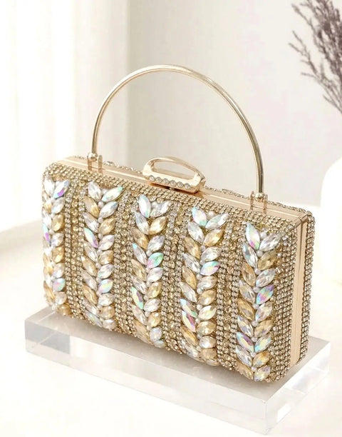 Luxurious Iridescent Crystal Bridal Wear Clutch Bag - Ideal for Wedding Events