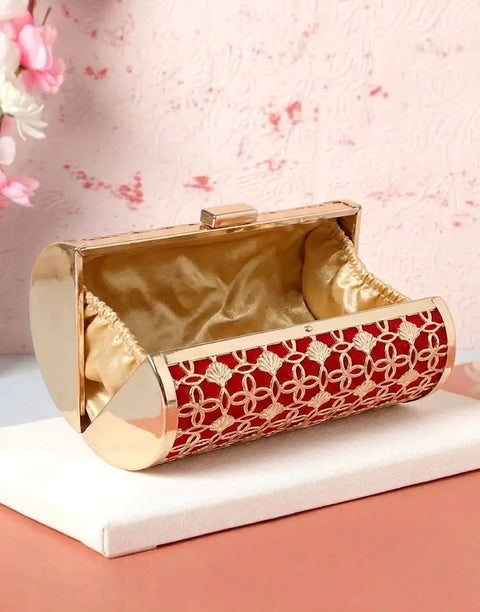 Luxury Golden Cage Velvet Cylinder Clutch Bag for Wedding & Formal Events