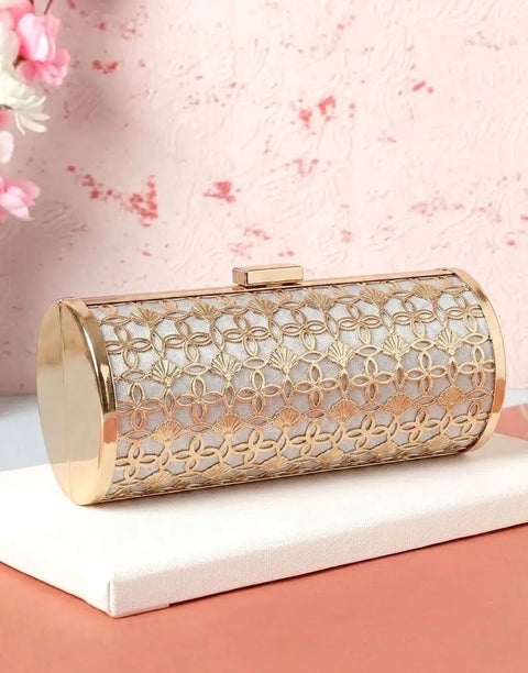 Luxury Golden Cage Velvet Cylinder Clutch Bag for Wedding & Formal Events