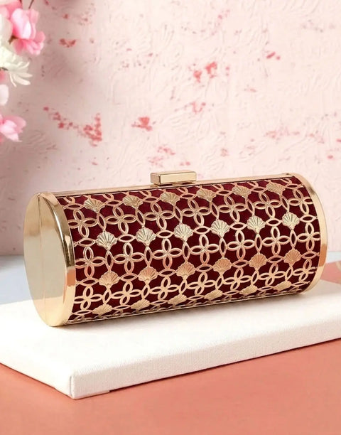 Luxury Golden Cage Velvet Cylinder Clutch Bag for Wedding & Formal Events