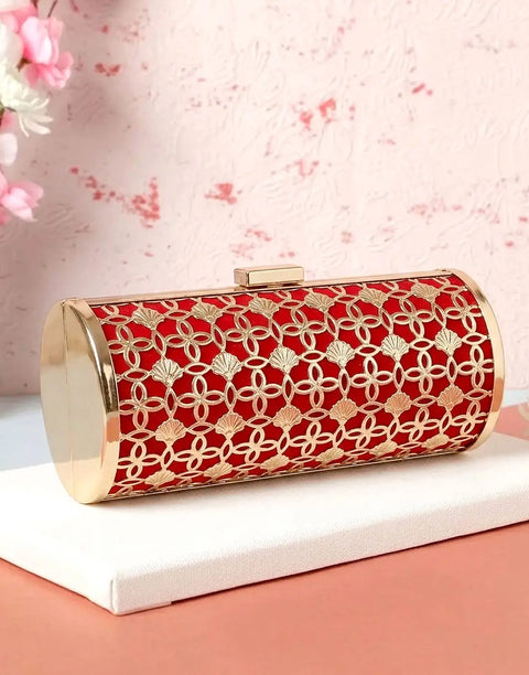 Luxury Golden Cage Velvet Cylinder Clutch Bag for Wedding & Formal Events
